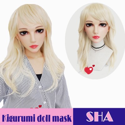 (Sha)Crossdress Sweet Girl Resin Half Head Female Kigurumi Mask With BJD Eyes Cosplay Anime Doll Mask